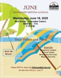 June Membership Meeting & Social @ Bud Room - Cascades Casino Delta